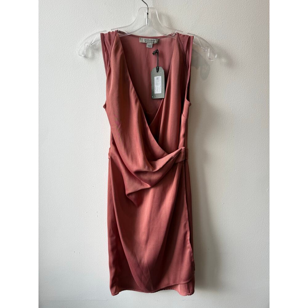NWT All Saints Anika Dress Dusty Rose Pink Midi Wrap UK 8 US 4 EU36 Womens Small